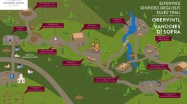 Where to spend your family holiday in Italy? Map of Elves’ Trail in Obervintl with points of interest and walking times