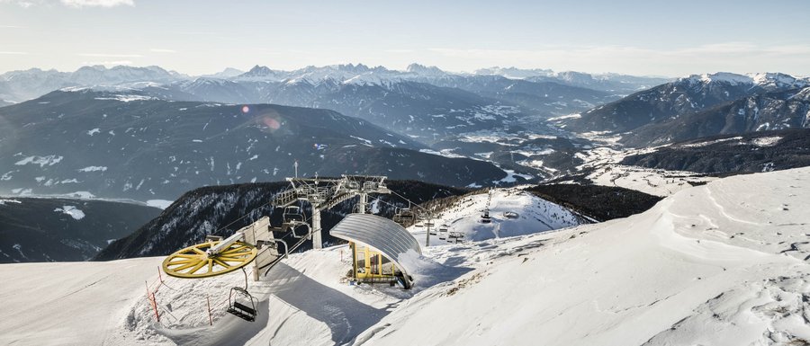 The Gitschberg webcams Chairlift on snowy mountain with panoramic view of Alps